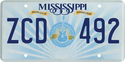MS license plate ZCD492