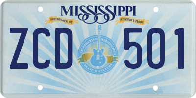 MS license plate ZCD501