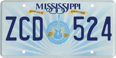 MS license plate ZCD524
