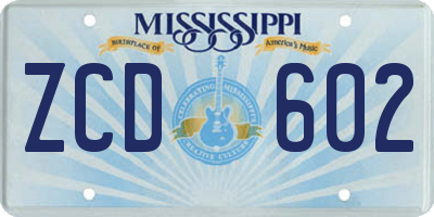 MS license plate ZCD602