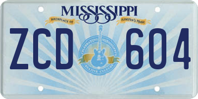 MS license plate ZCD604