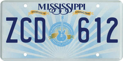 MS license plate ZCD612