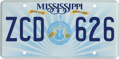 MS license plate ZCD626