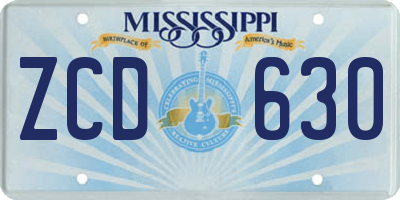 MS license plate ZCD630