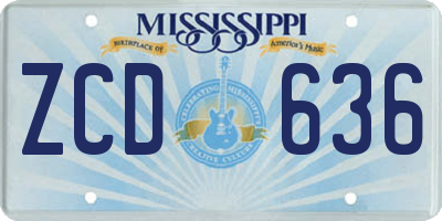 MS license plate ZCD636
