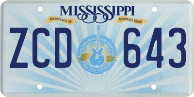 MS license plate ZCD643