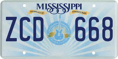 MS license plate ZCD668