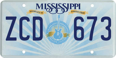 MS license plate ZCD673