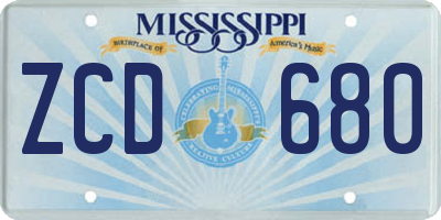MS license plate ZCD680