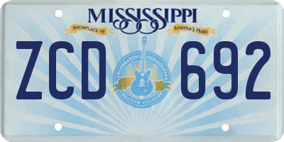 MS license plate ZCD692