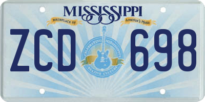 MS license plate ZCD698