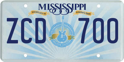 MS license plate ZCD700
