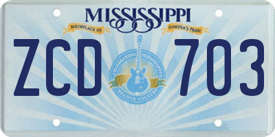 MS license plate ZCD703