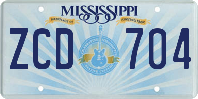 MS license plate ZCD704