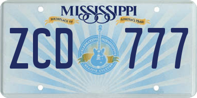 MS license plate ZCD777