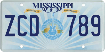 MS license plate ZCD789