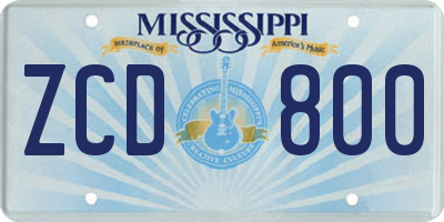 MS license plate ZCD800