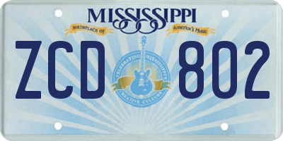 MS license plate ZCD802
