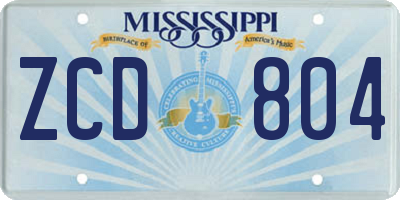 MS license plate ZCD804