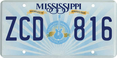 MS license plate ZCD816