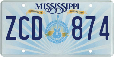 MS license plate ZCD874
