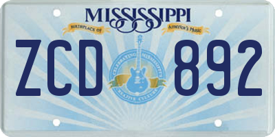 MS license plate ZCD892