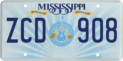 MS license plate ZCD908