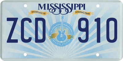 MS license plate ZCD910