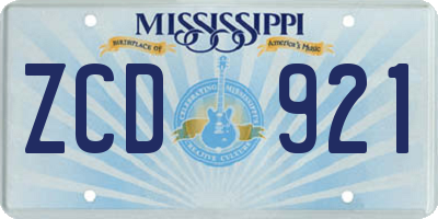 MS license plate ZCD921