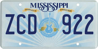 MS license plate ZCD922