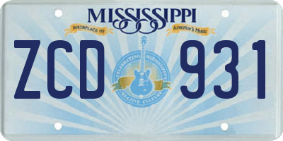 MS license plate ZCD931