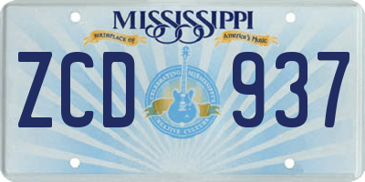 MS license plate ZCD937