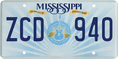 MS license plate ZCD940
