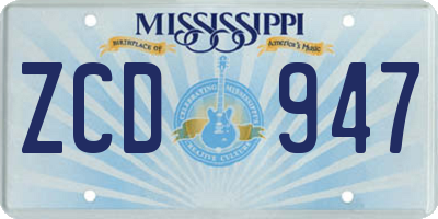 MS license plate ZCD947