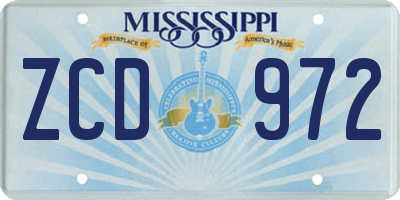 MS license plate ZCD972
