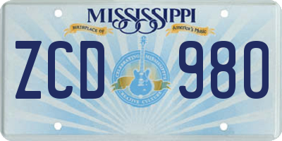 MS license plate ZCD980