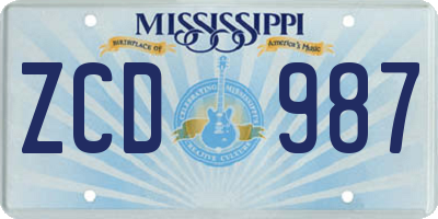 MS license plate ZCD987