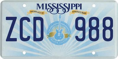 MS license plate ZCD988