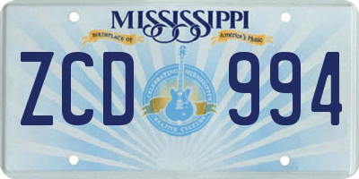 MS license plate ZCD994