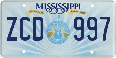 MS license plate ZCD997
