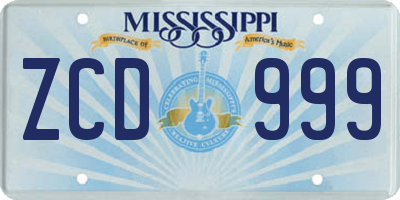 MS license plate ZCD999