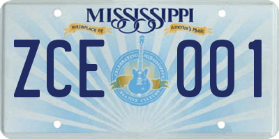 MS license plate ZCE001