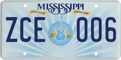 MS license plate ZCE006