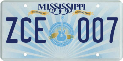 MS license plate ZCE007