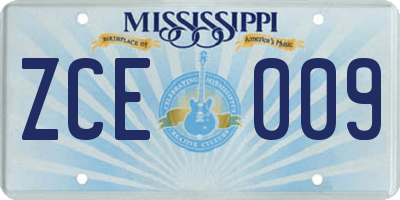 MS license plate ZCE009