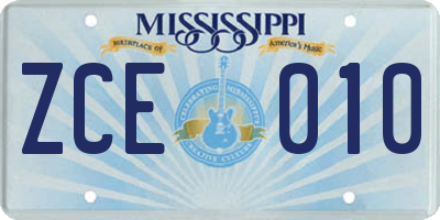 MS license plate ZCE010