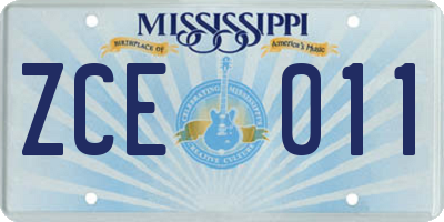 MS license plate ZCE011