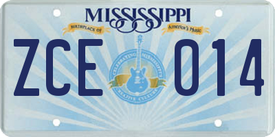 MS license plate ZCE014