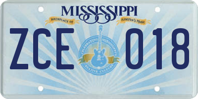 MS license plate ZCE018