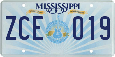 MS license plate ZCE019